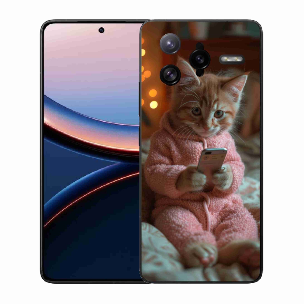Gelový kryt mmCase na Xiaomi Poco F7 Ultra - kotě s mobilem