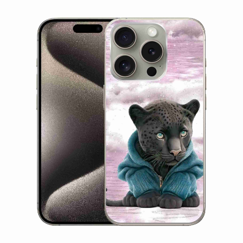 Gelový kryt mmCase na iPhone 15 Pro - černý panter ve svetru