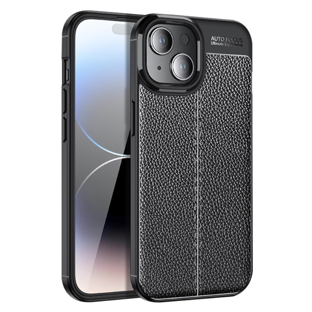Litchi odolný gelový obal na iPhone 15 Plus - černý