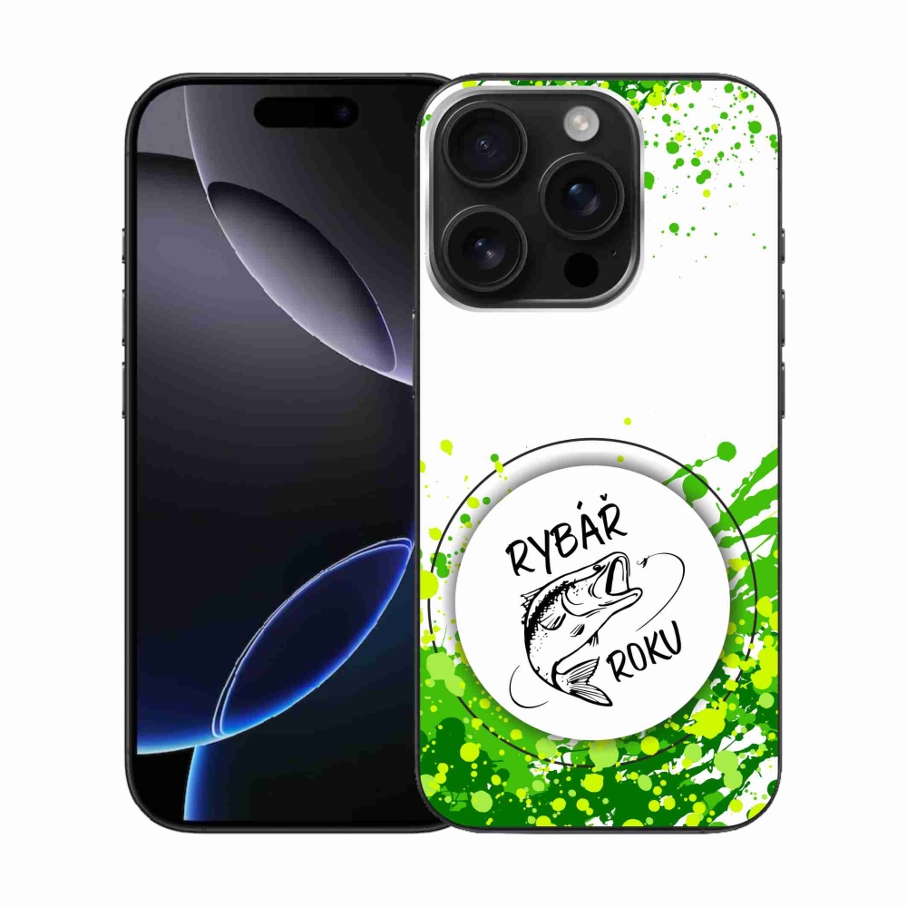 Gelový kryt mmCase na iPhone 16 Pro - rybář roku bílé pozadí