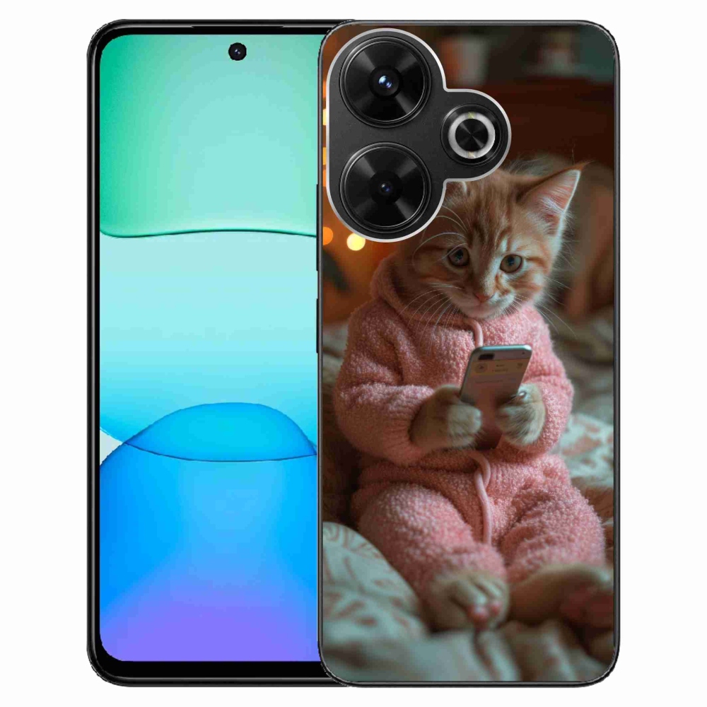 Gelový kryt mmCase na Xiaomi Redmi 13 4G/Poco M6 4G - kotě s mobilem
