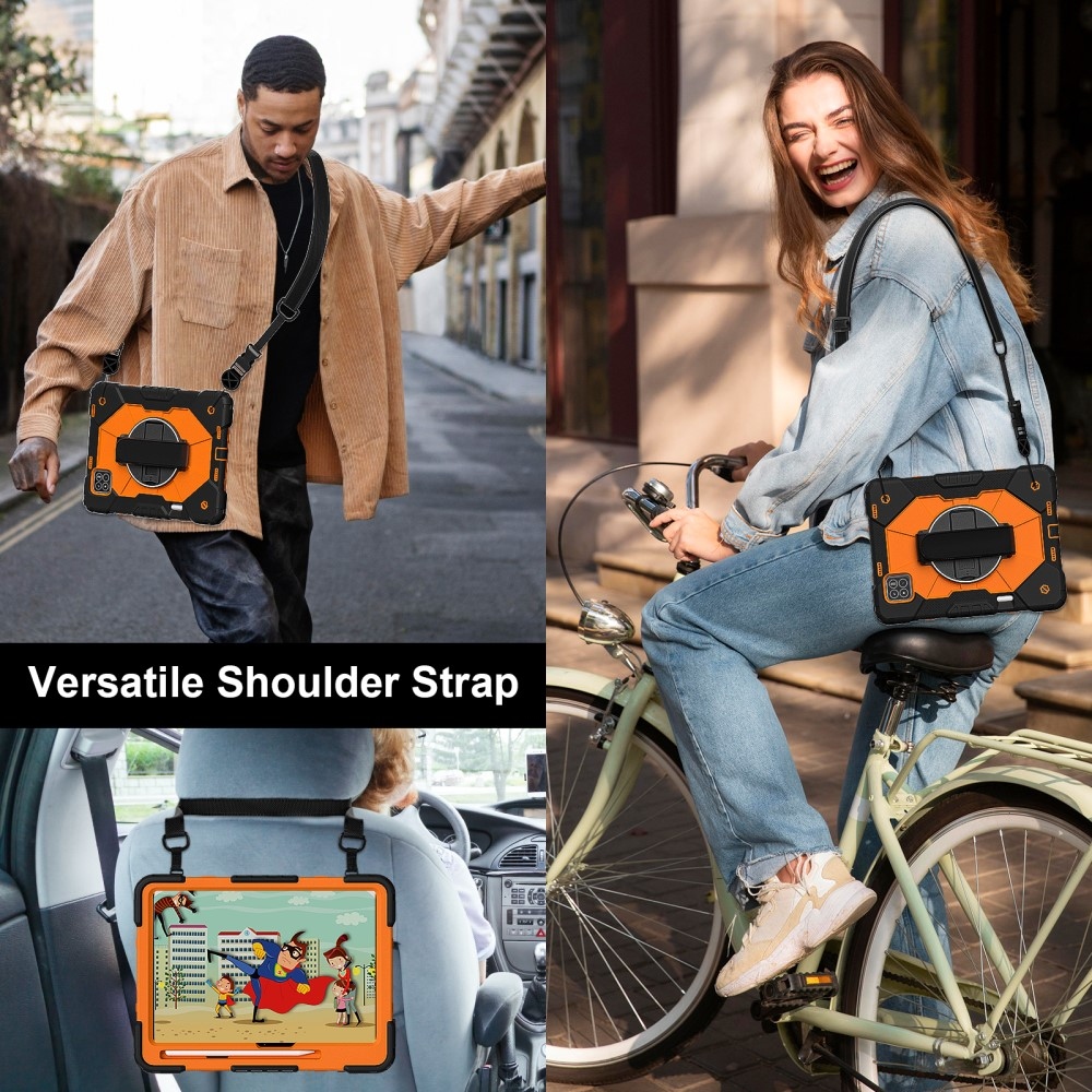 Strap odolný kryt s držákem na ruku a ramenním popruhem na Xiaomi Pad 7/7 Pro - černý/oranžový