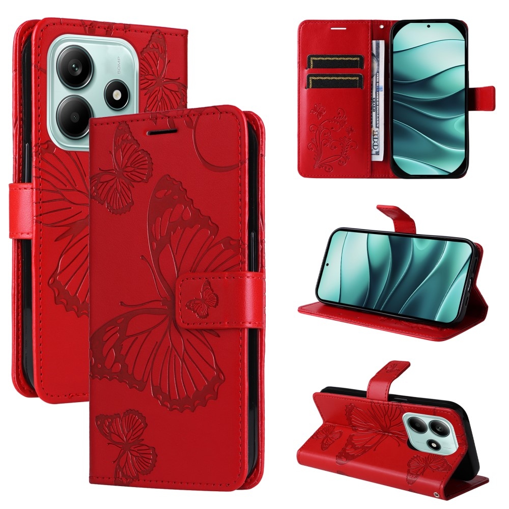 Big Butterfly knížkové pouzdro na Xiaomi Redmi Note 14 5G - červené