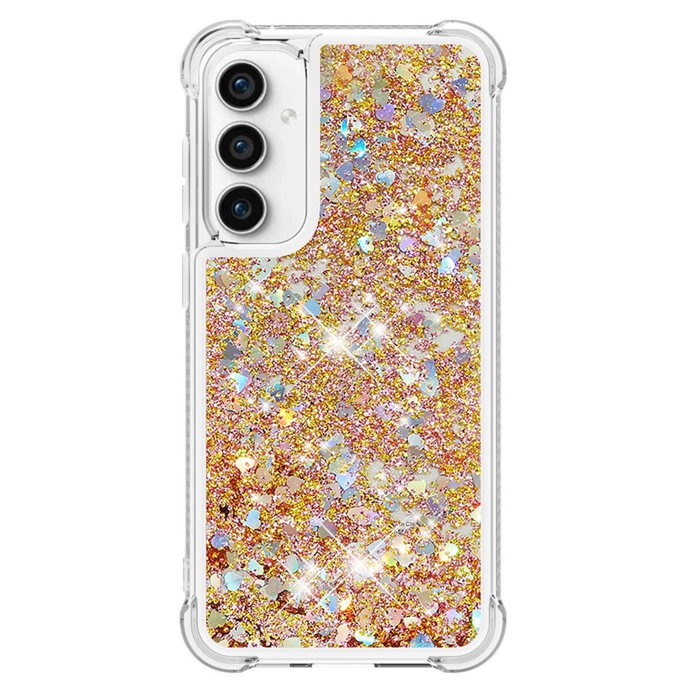 Glitter gelový přesýpací obal na Samsung Galaxy S23 FE - zlatý/srdíčka