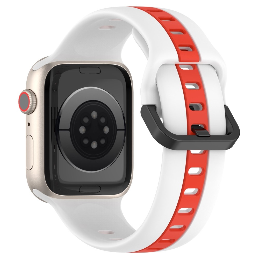 Strap silikonový řemínek na Apple Watch Ultra/Ultra 2 49mm/SE/SE 2022/2023 44mm/9/8/7 45mm/6/5/4 44mm/3/2/1 42 mm - bílý/červený