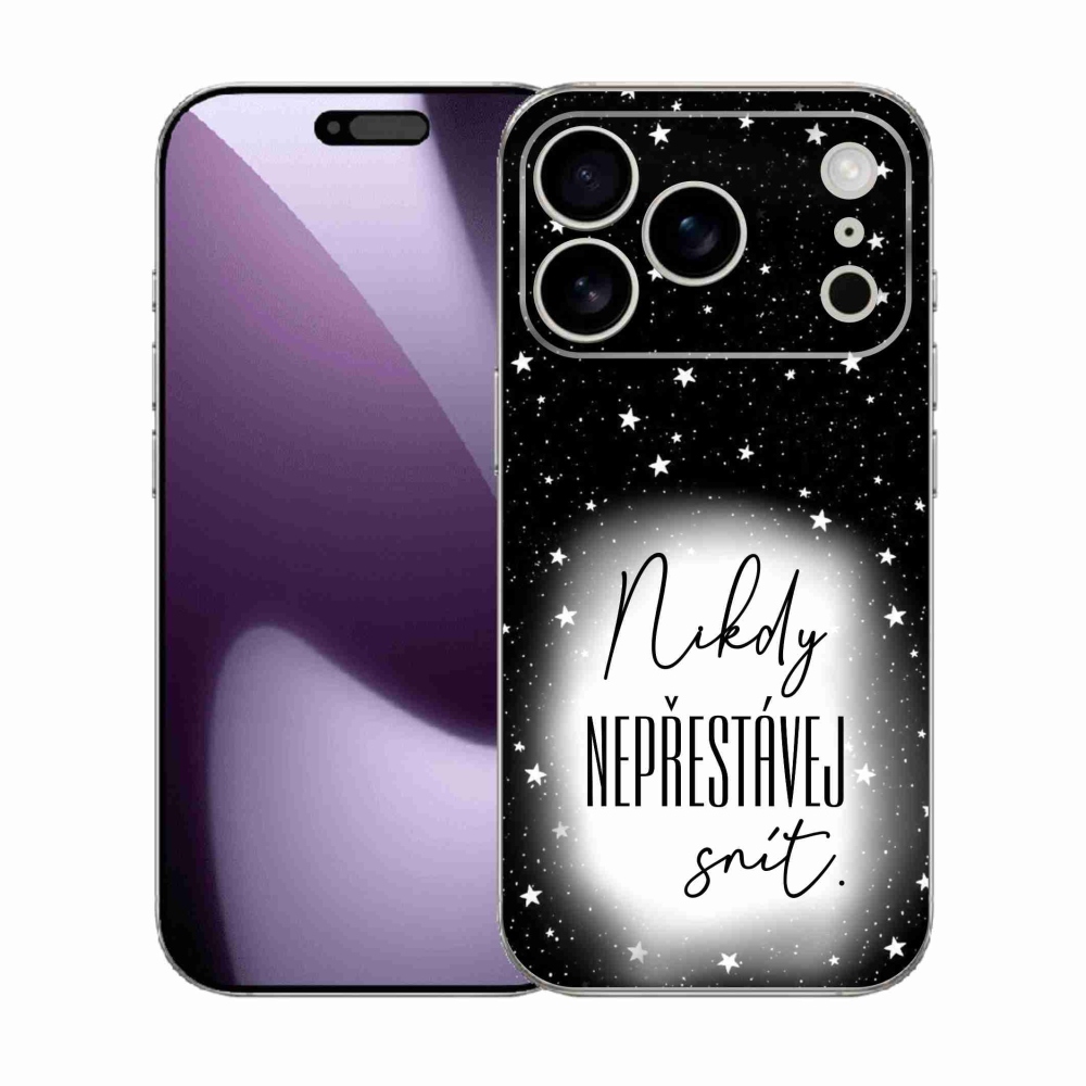Gelový kryt mmCase na iPhone 17 Pro - citát 1 bíločerné pozadí