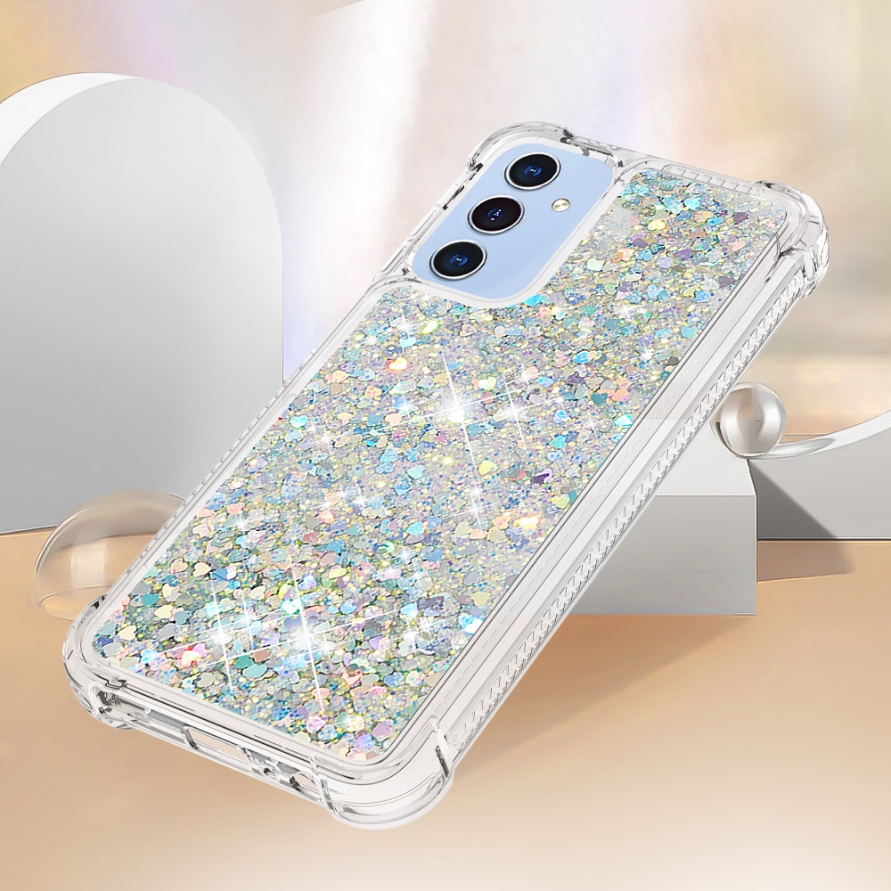 Glitter přesýpací gelový obal na Samsung Galaxy A17 5G - stříbrný/srdíčka