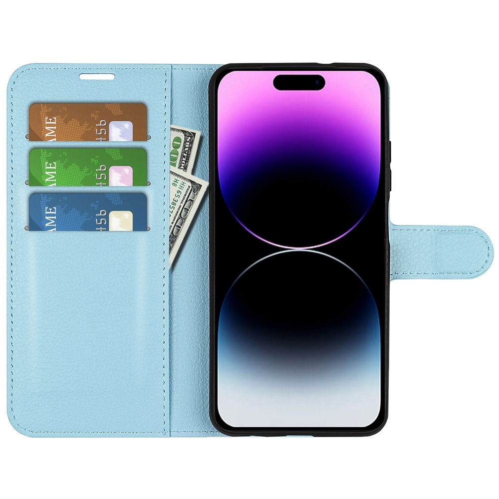 Litchi knížkové pouzdro na iPhone 15 Pro - modré