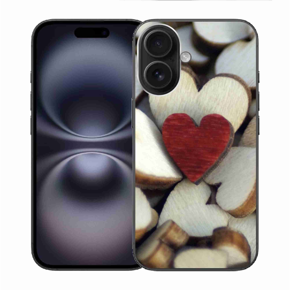 Gelový kryt mmCase na iPhone 16 - gravírované červené srdce 