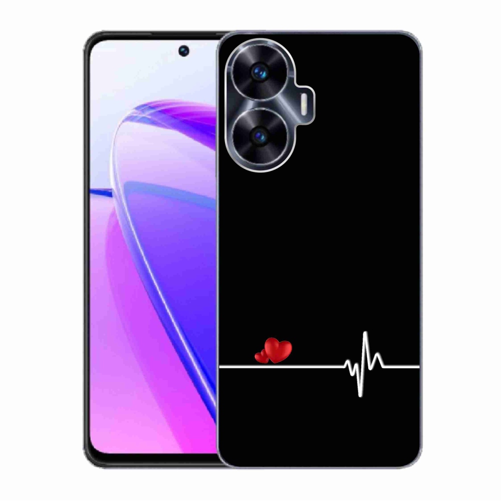 Gelový kryt mmCase na Realme C55 - srdce a tep černé pozadí