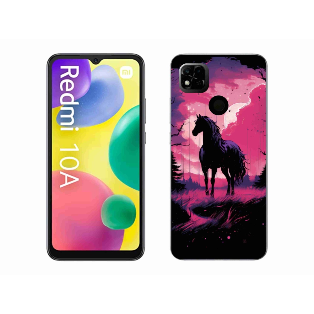 Gelový kryt mmCase na Xiaomi Redmi 10A - černý kreslený kůň 1