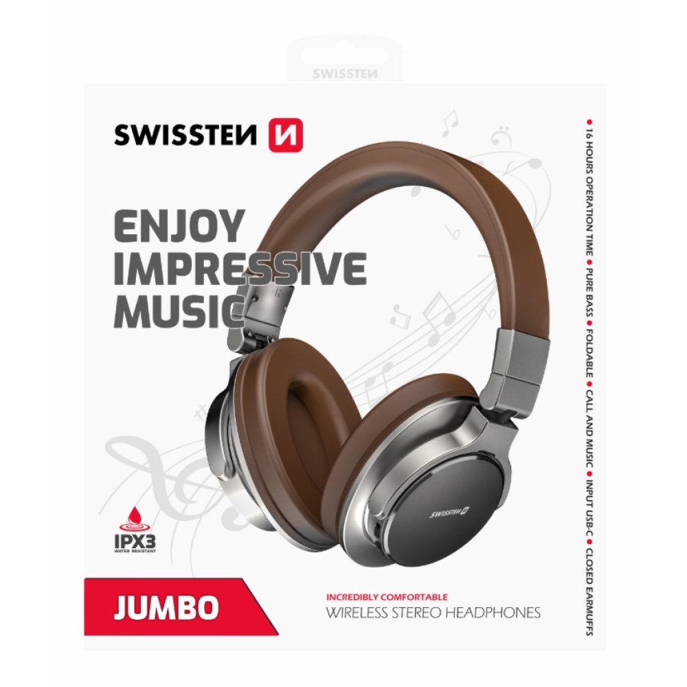 Bezdrátová sluchátka Swissten Jumbo Bluetooth - stříbrné/hnědé