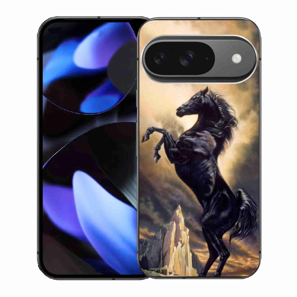Gelový kryt mmCase na Google Pixel 9/9 Pro - černý kreslený kůň