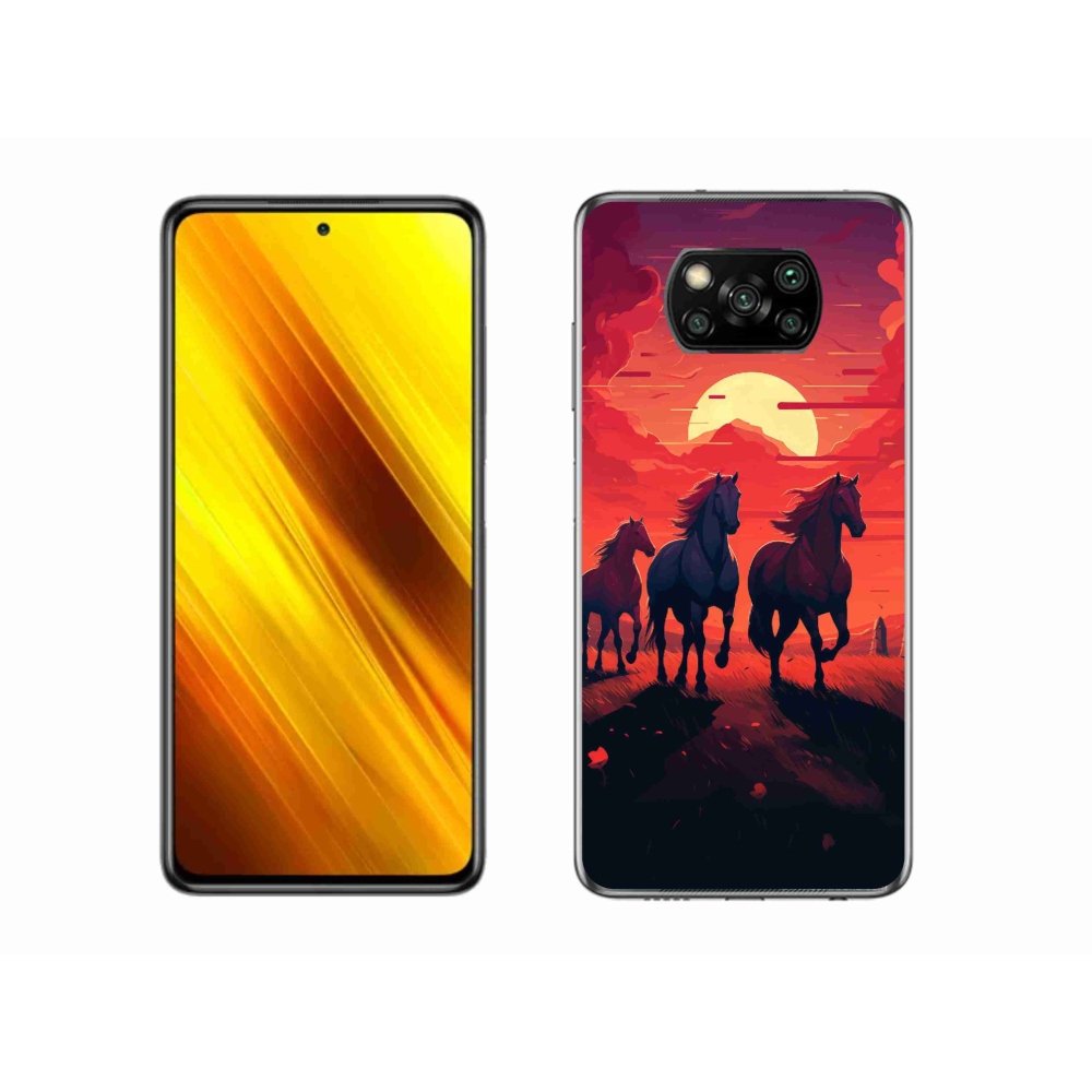 Gelový kryt mmCase na Xiaomi Poco X3 - koně a západ slunce