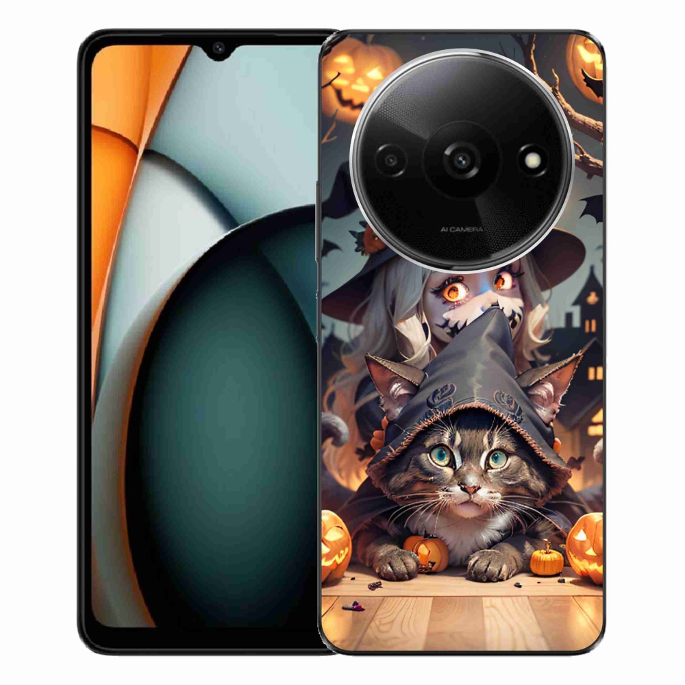 Gelový kryt mmCase na Xiaomi Redmi A3 - čarodějnice s kočkou