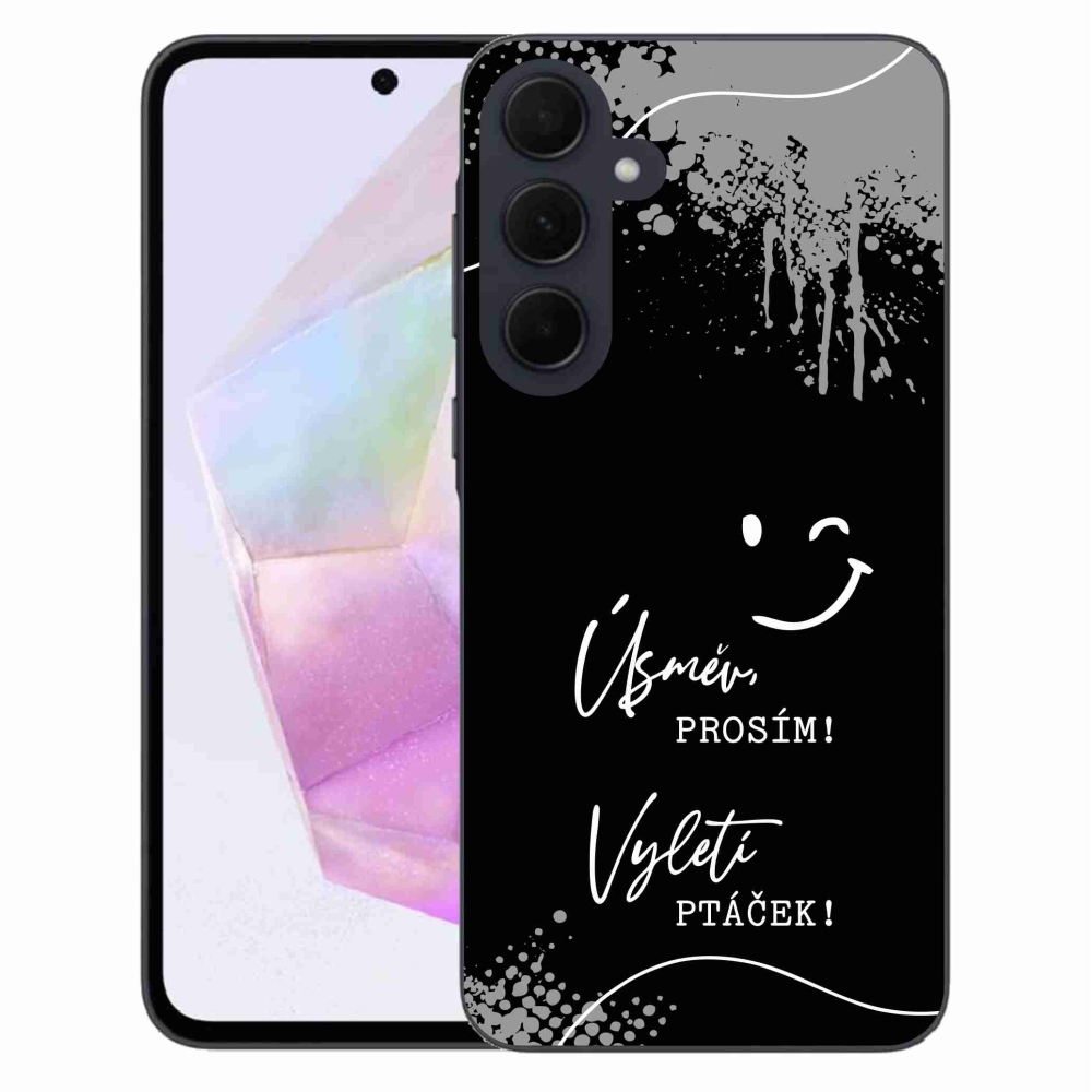 Gelový kryt mmCase na Samsung Galaxy A35 5G - vtipný text 4 černé pozadí