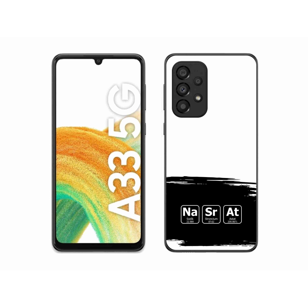 Gelový kryt mmCase na Samsung Galaxy A33 5G - chemické prvky černobílé pozadí