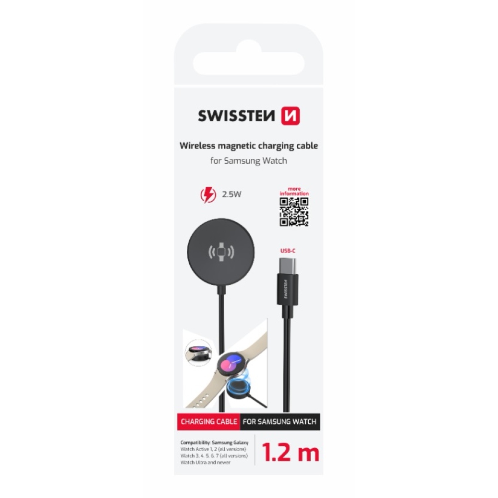 Swissten magnetický kabel pro Samsung Galaxy Watch, USB-C 1.2 m - černý