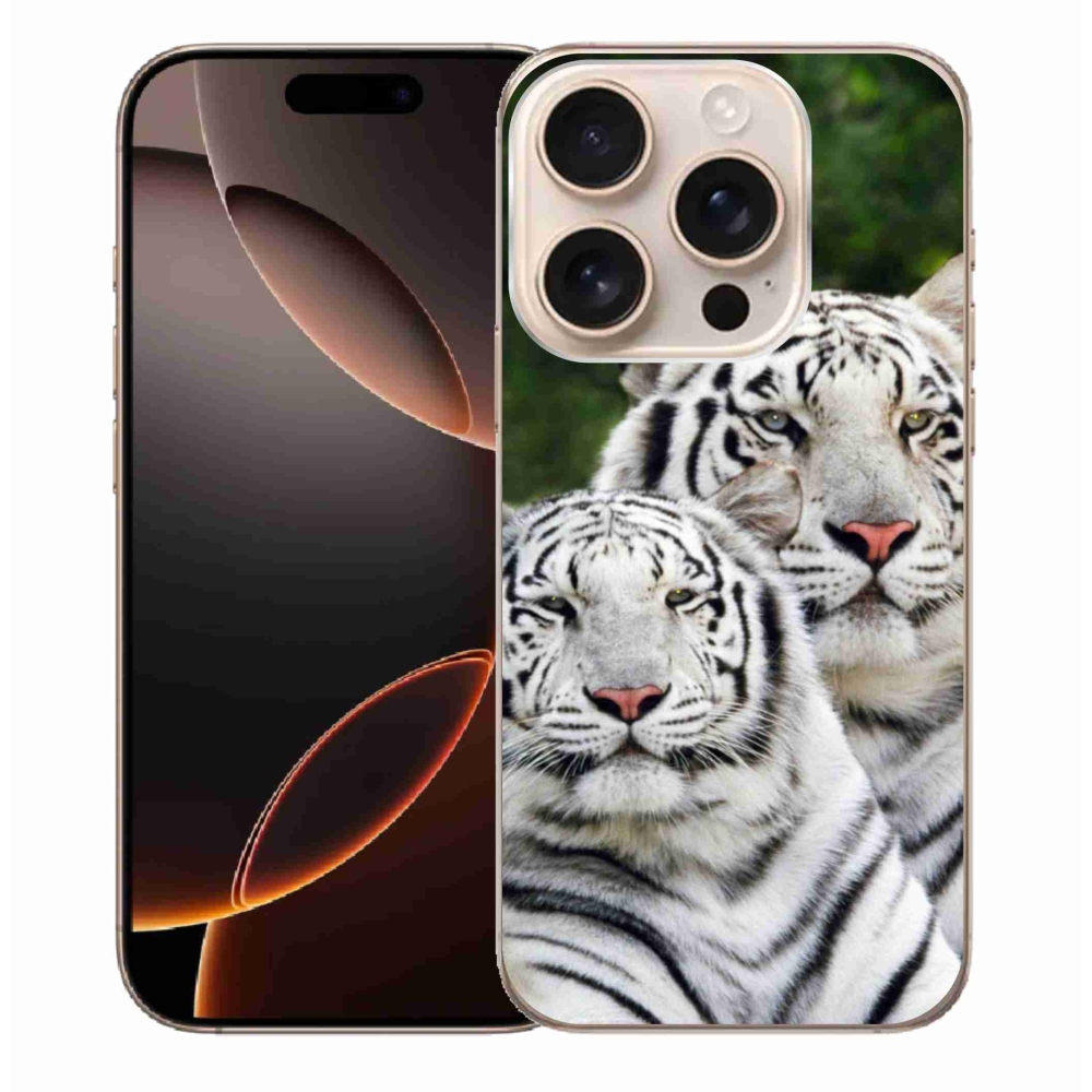 Gelový obal mmCase na iPhone 16 Pro Max - bílí tygři