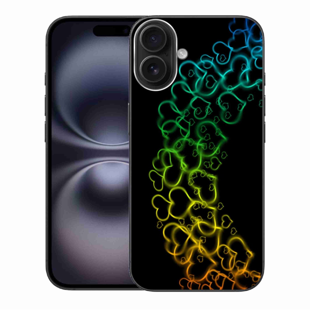 Gelový kryt mmCase na iPhone 16 Plus - barevná srdíčka