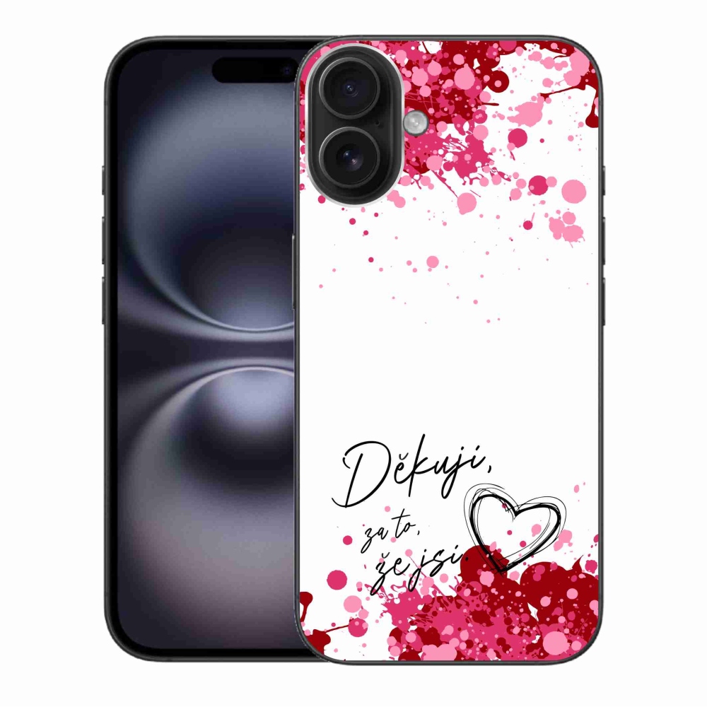 Gelový kryt mmCase na iPhone 16 Plus - zamilovaný text 2 bílé pozadí