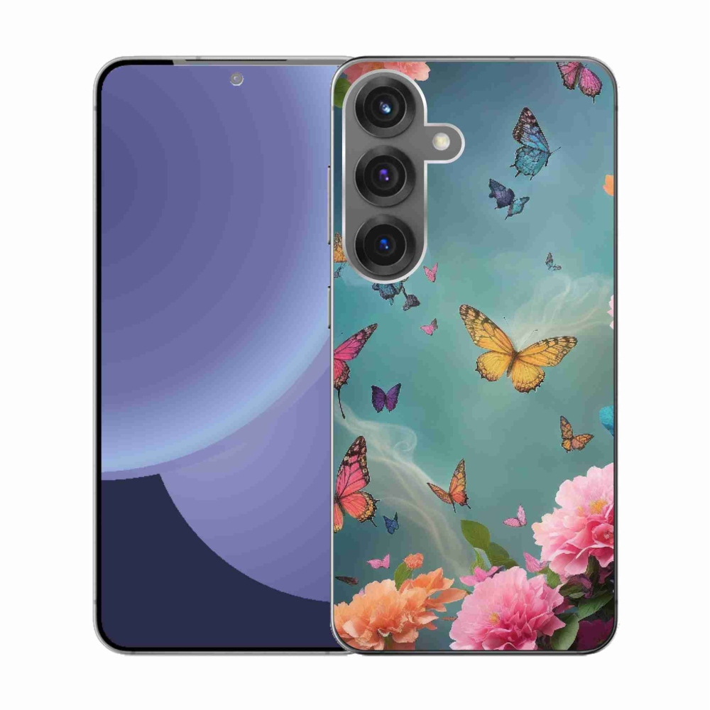 Gelový kryt mmCase na Samsung Galaxy S25 - barevné květy a motýli