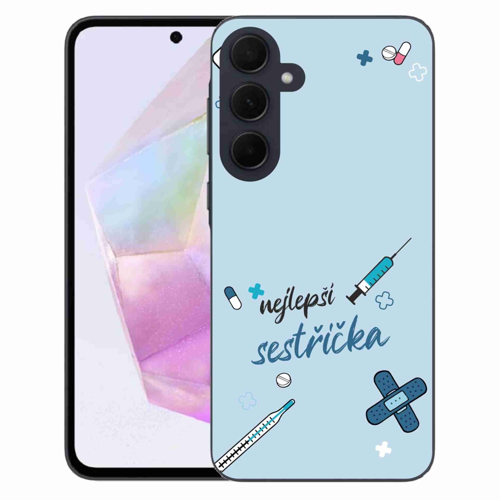 Gelový kryt mmCase na Samsung Galaxy A35 5G - nejlepší sestřička modré pozadí
