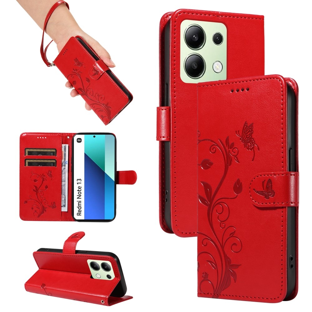 Flower knížkové pouzdro na Xiaomi Redmi Note 13 - červené