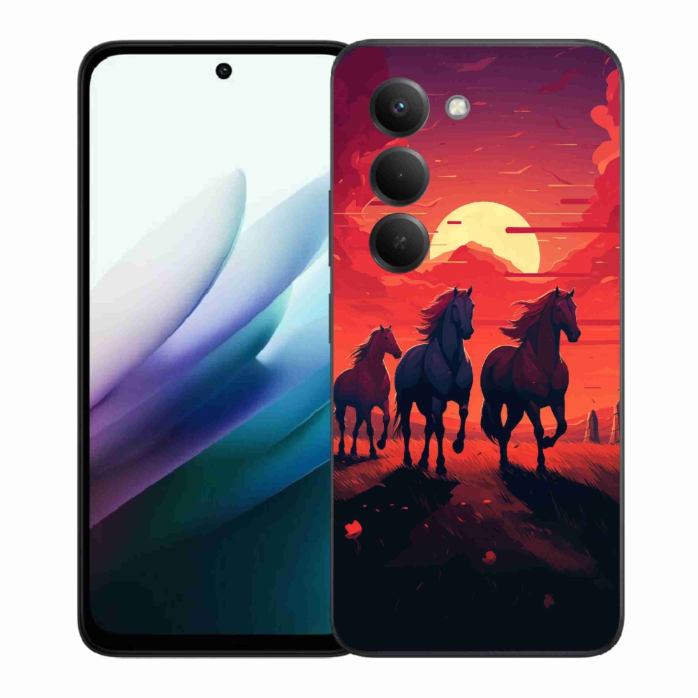 Gelový kryt mmCase na Xiaomi Redmi 15 4G/5G (171mm) - koně a západ slunce