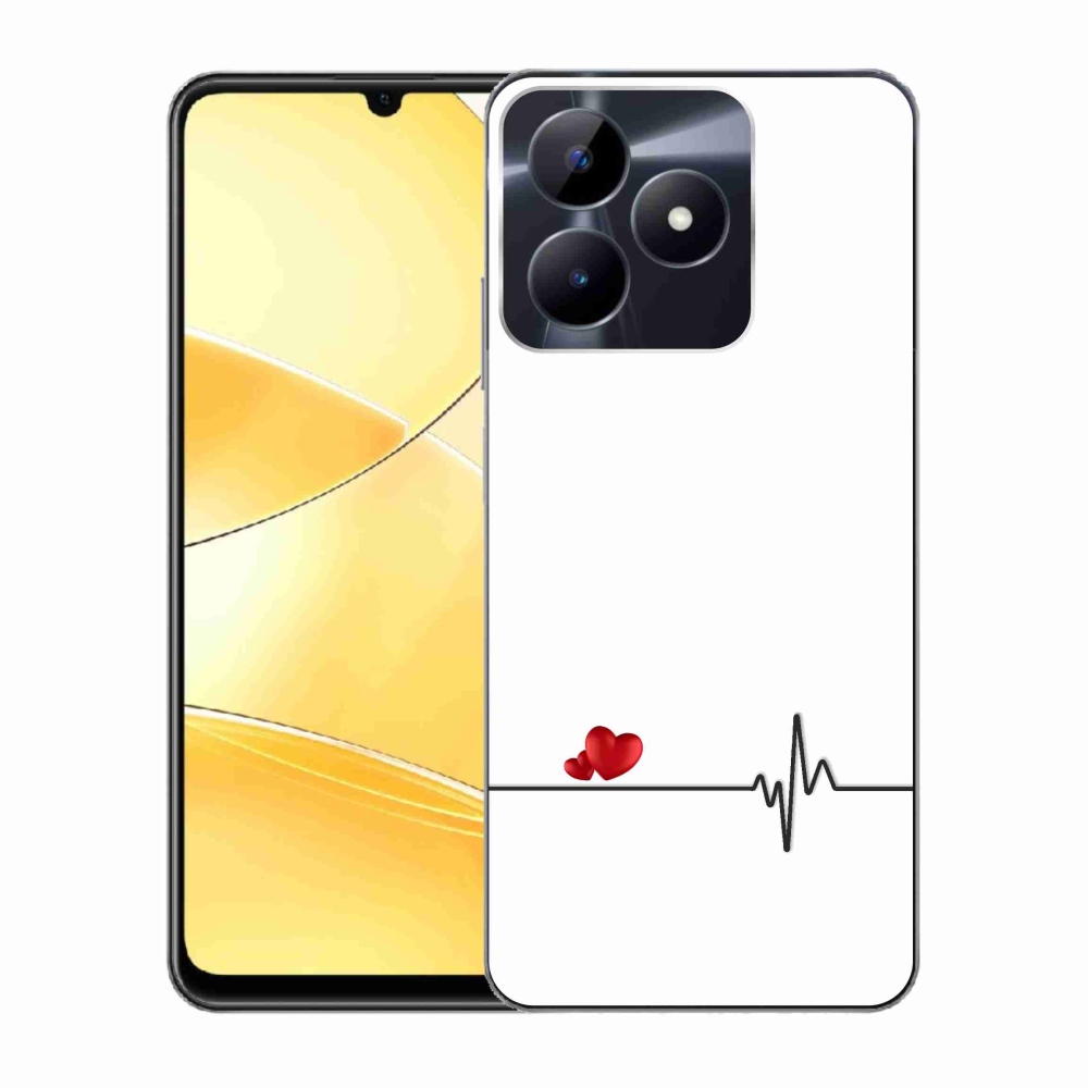 Gelový kryt mmCase na Realme C51/C53 - srdce a tep bílé pozadí