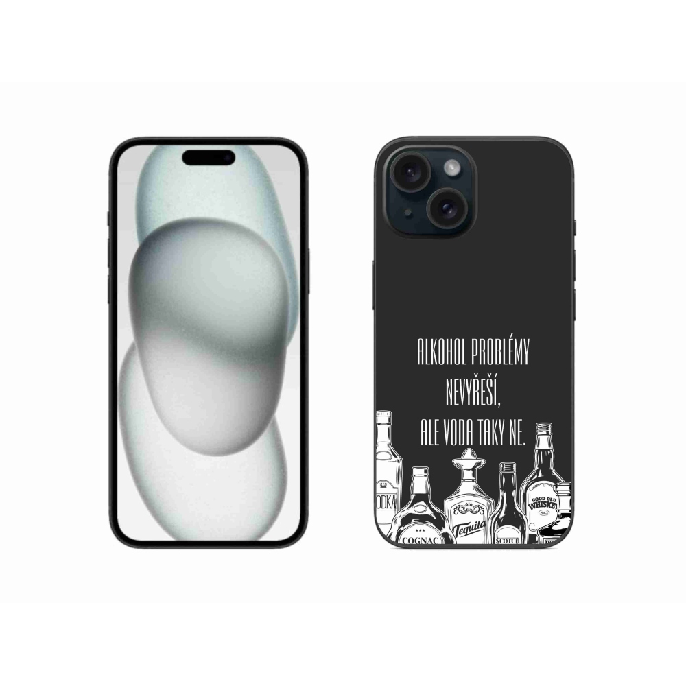 Gelový kryt mmCase na iPhone 15 - vtipný text černé pozadí