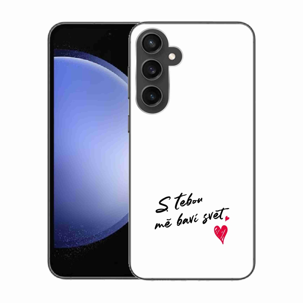Gelový kryt mmCase na Samsung Galaxy S23 FE - zamilovaný text 1 bílé pozadí