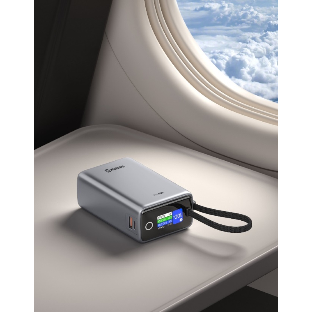 Swissten cestovní powerbanka 25000 mAh (96.25Wh) 100 W s integrovaným kabelem USB-C - šedá