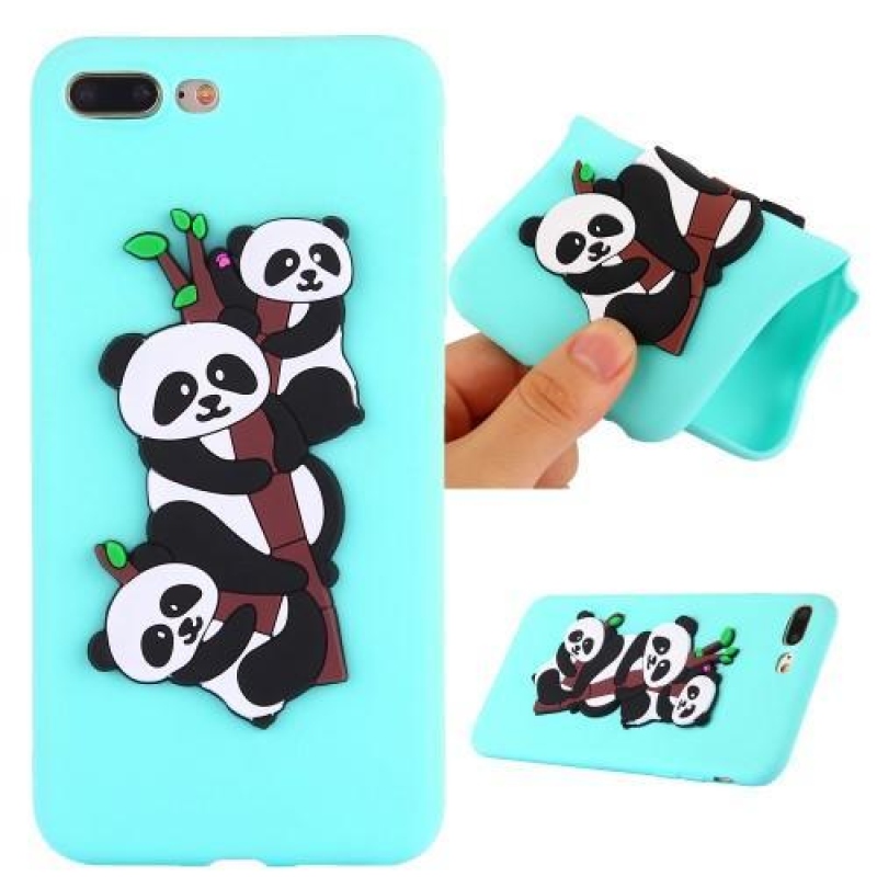 Panda 3D silikonový obal na iPhone 7 Plus a iPhone 8 Plus - azurový