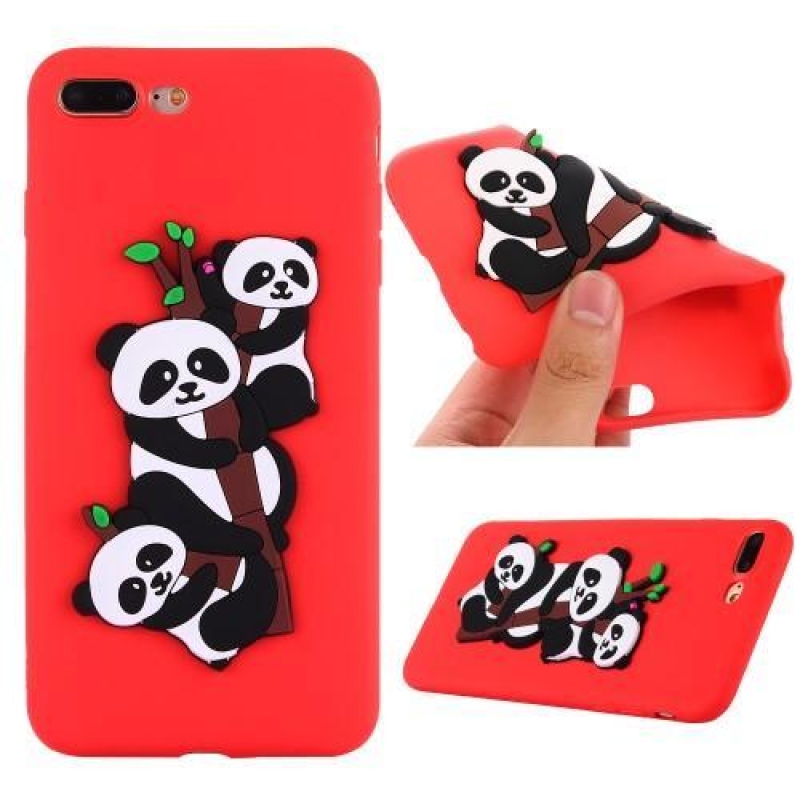 Panda 3D silikonový obal na iPhone 7 Plus a iPhone 8 Plus - červený