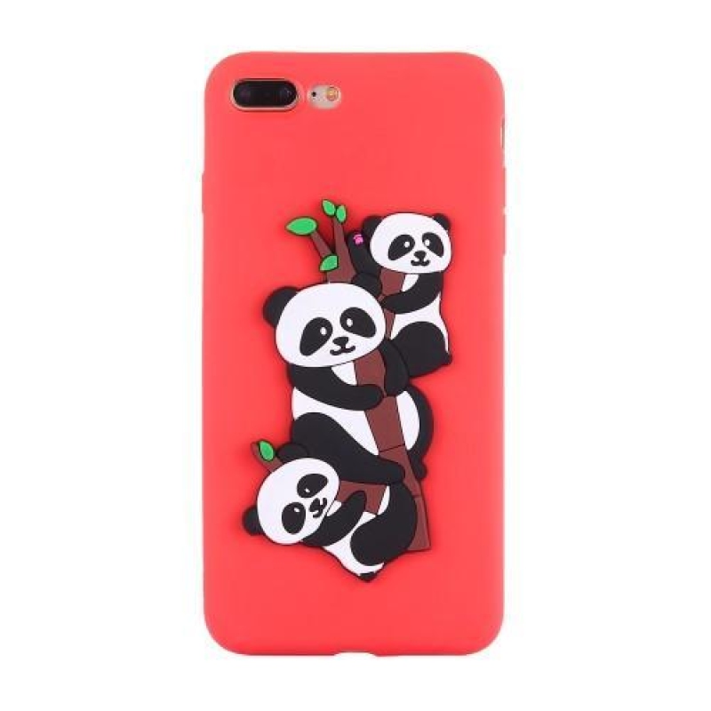 Panda 3D silikonový obal na iPhone 7 Plus a iPhone 8 Plus - červený