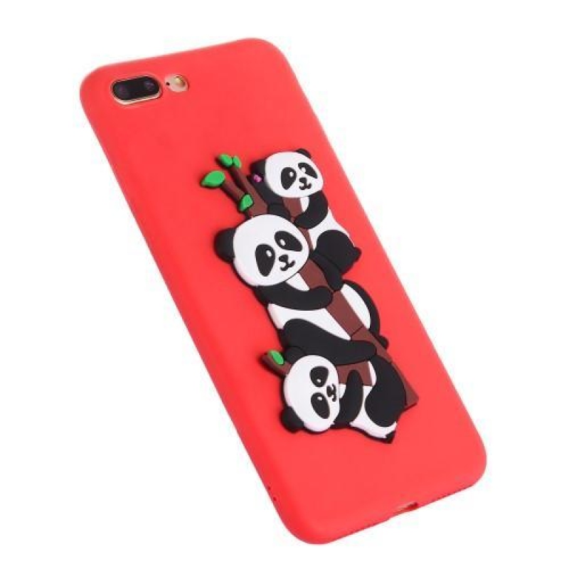 Panda 3D silikonový obal na iPhone 7 Plus a iPhone 8 Plus - červený