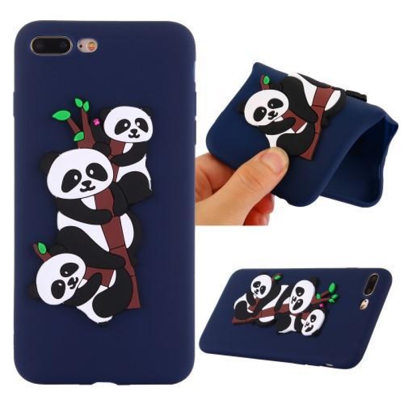 Panda 3D silikonový obal na iPhone 7 Plus a iPhone 8 Plus - tmavě modrý