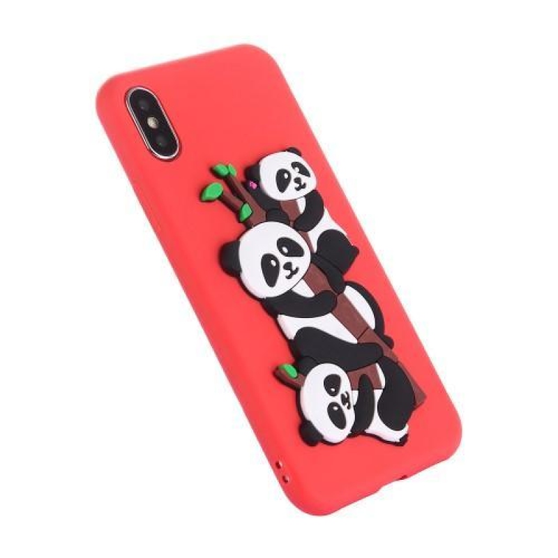 Panda 3D silikonový obal na iPhone X - červený