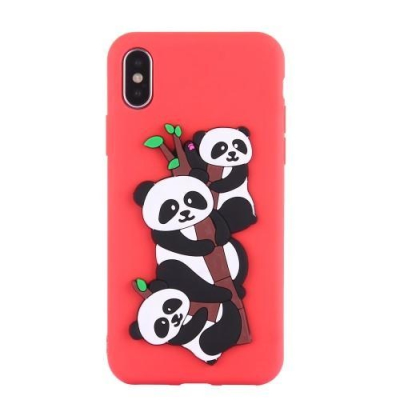 Panda 3D silikonový obal na iPhone X - červený
