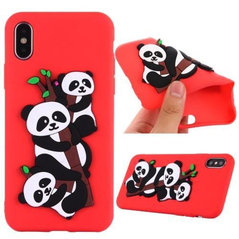Panda 3D silikonový obal na iPhone X - červený