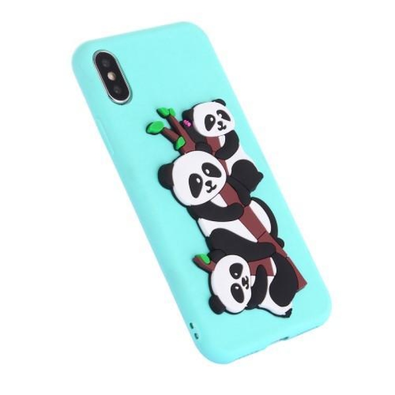 Panda 3D silikonový obal na iPhone X - cyan