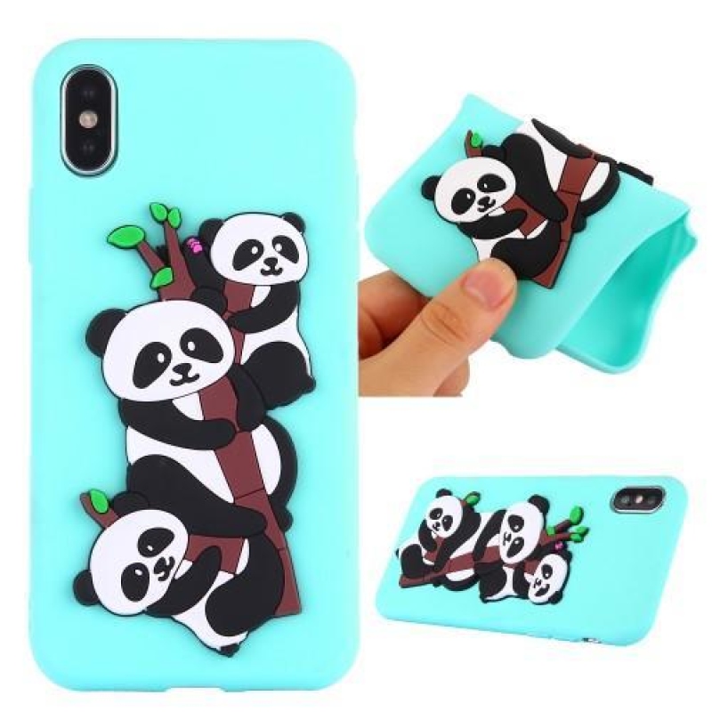 Panda 3D silikonový obal na iPhone X - cyan