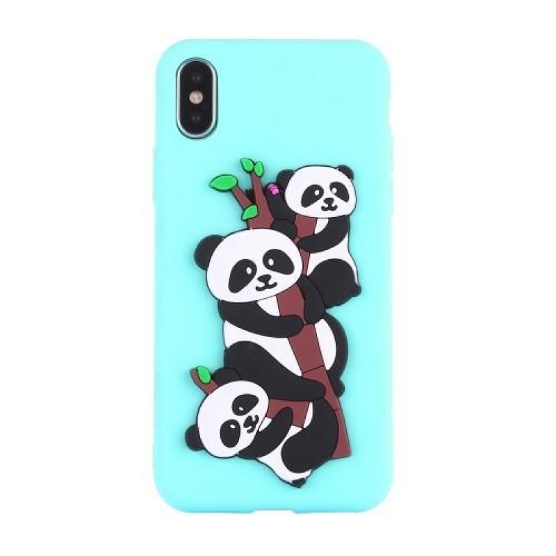 Panda 3D silikonový obal na iPhone X - cyan