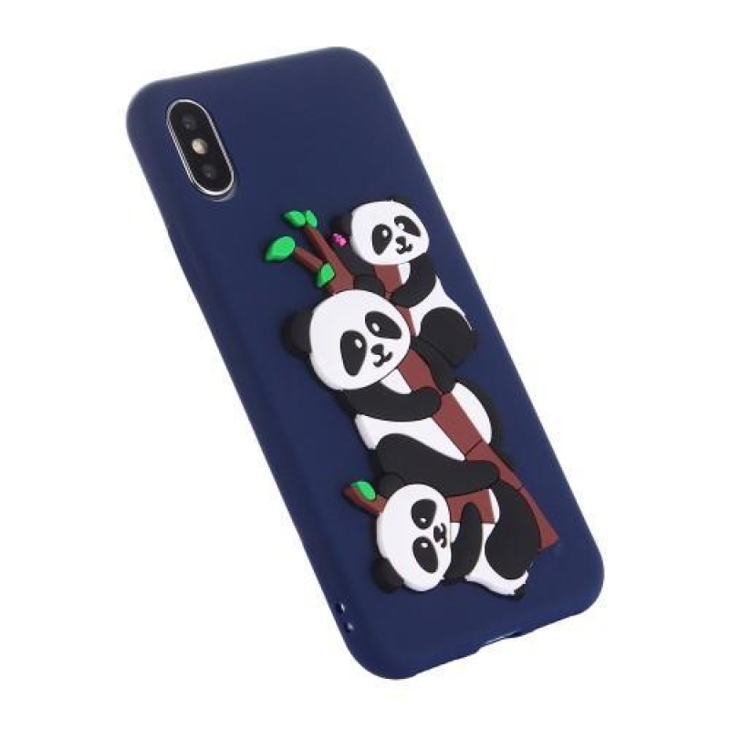 Panda 3D silikonový obal na iPhone X - tmavě modrý