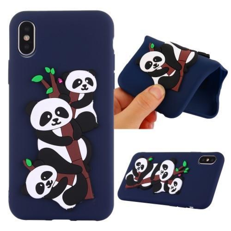 Panda 3D silikonový obal na iPhone X - tmavě modrý