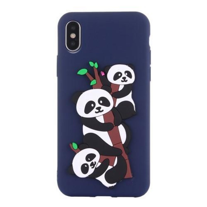 Panda 3D silikonový obal na iPhone X - tmavě modrý