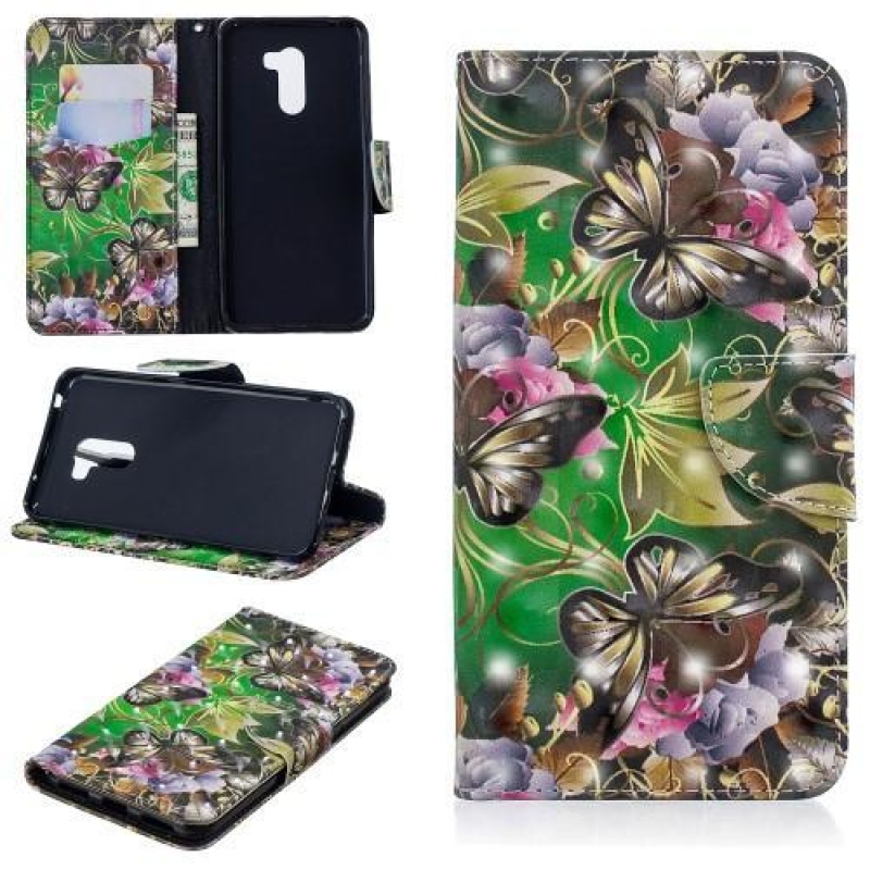Patt PU kožené peněženkové pouzdro na mobil Xiaomi Pocophone F1 - motýl a květ
