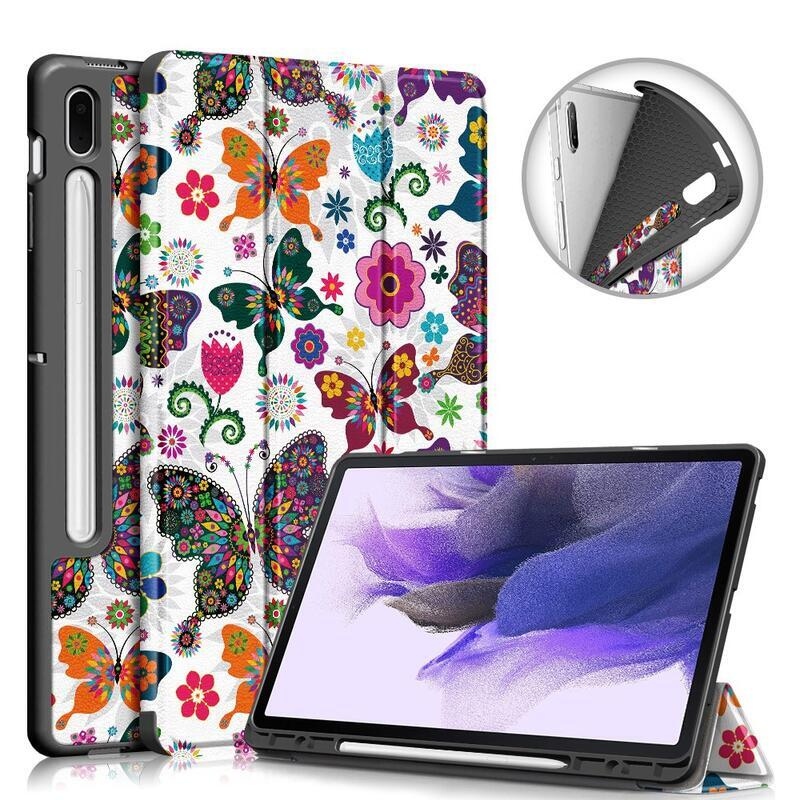 Patte chytré PU kožené pouzdro na tablet Samsung Galaxy Tab S7 FE T736 - květiny a motýli