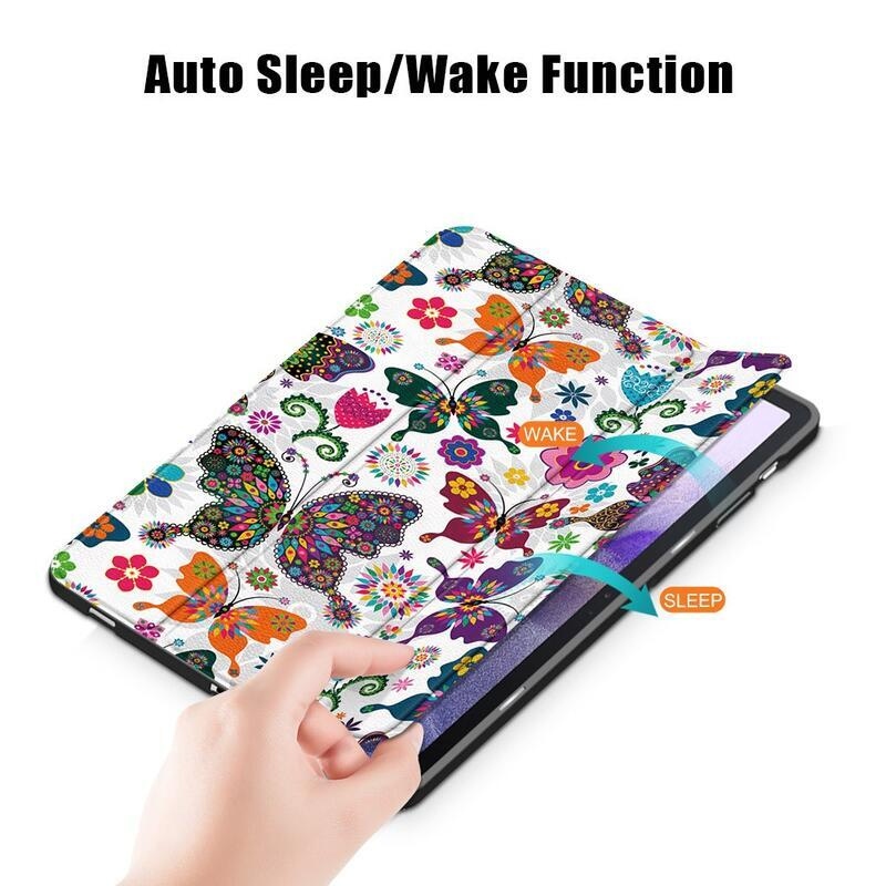 Patte chytré PU kožené pouzdro na tablet Samsung Galaxy Tab S7 FE T736 - květiny a motýli